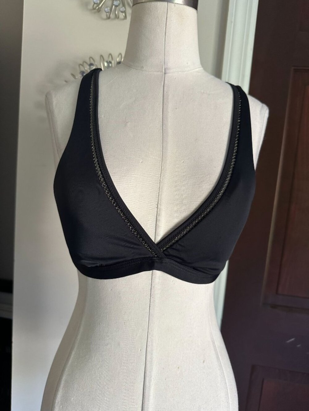 PILYQ black string bikini top with hints of gold threading MEDIUM